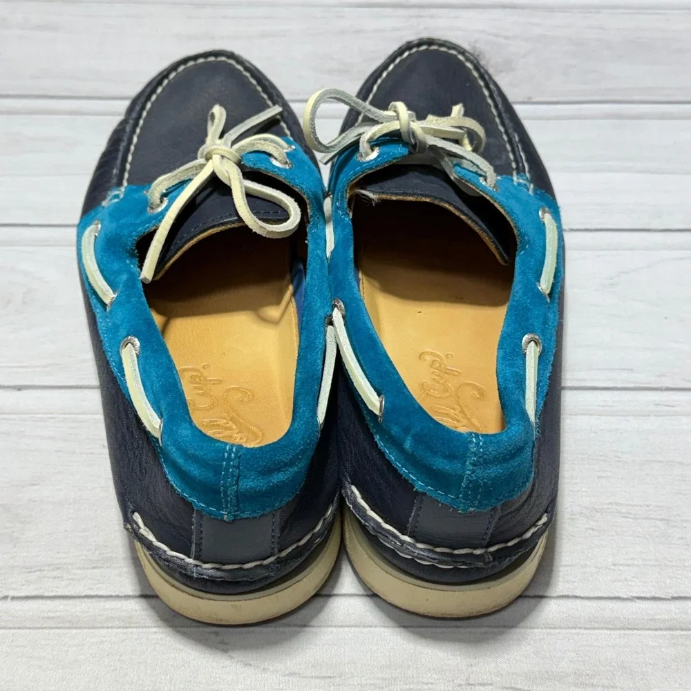 Sperry Gold Cup Boat Shoes Mens 8.5 Navy Blue Turquoise Leather Suede STS23803